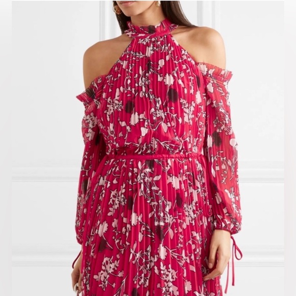 NWT Self-Portrait Red Floral Cold Shoulder Maxi Dress Hi-Low $784 Romantic Small - Picture 2 of 8